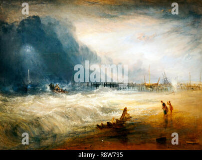 Leben Boot und manby Apparat ausgeschaltet wird einem gestrandeten Schiff, Signal der Bedrängnis von Joseph Mallord William Turner (1755-1851). Öl auf Leinwand Ausgestellt an der Royal Academy 1831 Stockfoto