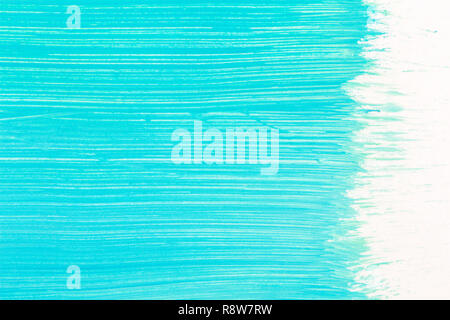 Abstrakte gebürstet Cyan handgemalt Acryl Hintergrund, kreative abstrakte hand Hintergrund gemalt, close-up Fragment der Acrylmalerei auf Papier mit Stockfoto