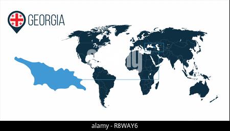 Georgien Position auf der Weltkarte für Infografiken. Alle Länder der Welt ohne Namen. Georgia runde Markierung in der Karte, PIN oder Marker. Vektor illustratio Stock Vektor