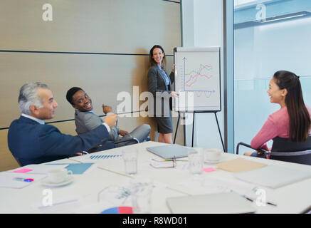 Lächelnd geschäftsfrau am Flipchart führende Konferenz zimmer konferenz Stockfoto