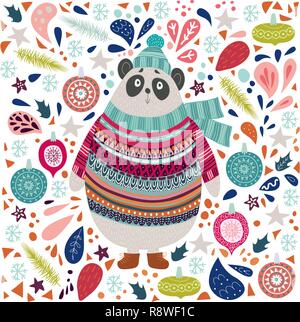 Kunst Vektor bunte Weihnachten Abbildung mit cute cartoon Panda. Stock Vektor