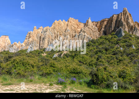 Clay Klippen, Omarama, Canterbury, Südinsel, Neuseeland Stockfoto