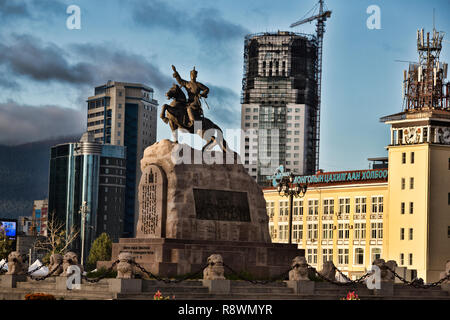 Blick auf Sukhbaatar Statue in Ulan Bator, Mongolei Stockfoto