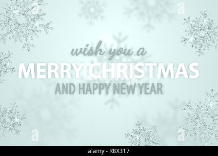 Frohe Weihnachten und Neues Jahr typografische an Feiertagen Hintergrund mit Glitzer Schneeflocke, Light Star. Winter Vector Illustration. Frosty Weihnachtskarte Stock Vektor