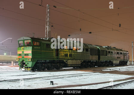 Nowosibirsk, Russland - Januar 24, 2018: Lokomotive oder Motor ist ein Fahrzeug, dass die Motive Power sorgt für einen Zug. Stockfoto