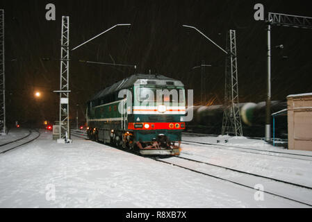 Nowosibirsk, Russland - Januar 24, 2018: Lokomotive oder Motor ist ein Fahrzeug, dass die Motive Power sorgt für einen Zug. Stockfoto