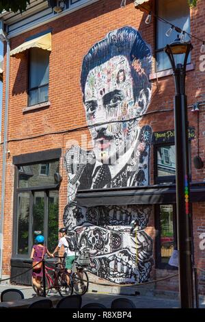 Kanada, Quebec, Montreal, Plateau-Mont-Royal, Prinz Arthur Street, jungen Dalí Artwork von artist Stikki Pfirsiche (2018) Stockfoto