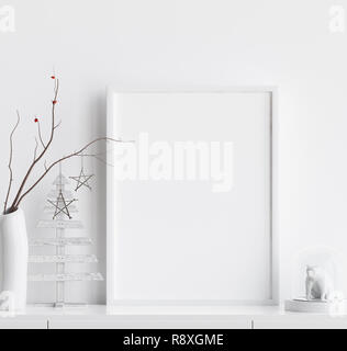 Mock up Poster Rahmen mit Weihnachten Dekoration in Home Interior, skandinavischen Stil, 3D-Rendering Stockfoto