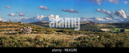 Blick von Hayne in Dartmoor National Park in Richtung Hound Tor und Haytor Stockfoto