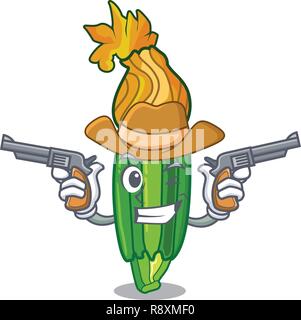 Cowboy Zucchiniblüten durch Mischen von Maskottchen erhalten Stock Vektor