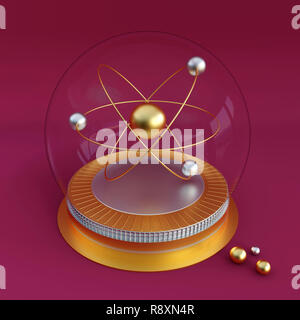 3d-atom Symbol hinter Glas in eine Kristallkugel. Zukünftige Konzept. 3D-Rendering Stockfoto