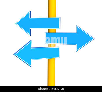 Die drei Indizes - Pfeile, die Angabe unterschiedlicher Richtungen. Objekte über Weiß Stockfoto