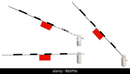 Drei Eisenbahn 3d-Hindernisse. Objekt über Weiß Stockfoto