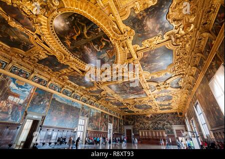 Italien, Veneto, Venedig, ein UNESCO Weltkulturerbe, Dogenpalast (Palazzo Ducale), großer Rat der Kammer (Sala del Maggior Consiglio) Stockfoto