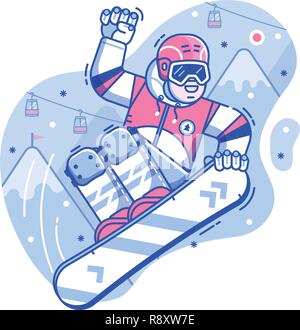 Gerne Freestyle Snowboarder Mann springen Stock Vektor