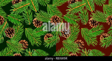 Fir Tree Branches nahtlose Muster, kiefer Zweig, Weihnachten Nadelbaum Hintergrund Stockfoto