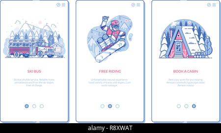Winter Skigebiet Anwendungsbildschirme Stock Vektor