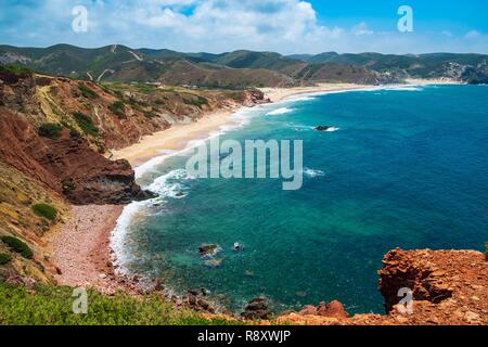 Portugal, Algarve, Süd-west Alentejano und Costa Vicentina, Carrapateira auf der Rota Vicentina Wanderweg, die Schleife der Pontal da Carrapateira, Praia do Amado Stockfoto