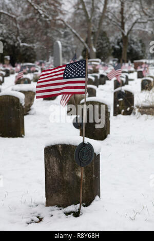 Friedhof mit amerikanischen Fahnen, Riverside Friedhof, Kalamazoo, Michigan, USA, von James D Coppinger/Dembinsky Foto Assoc Stockfoto