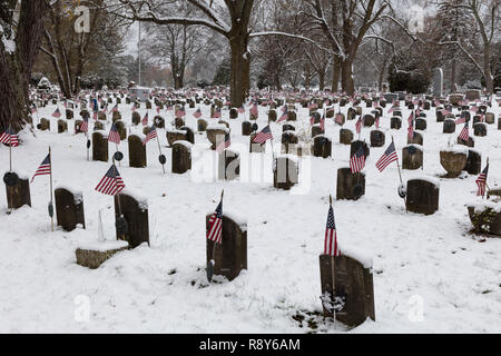 Friedhof mit amerikanischen Fahnen, Riverside Friedhof, Kalamazoo, Michigan, USA, von James D Coppinger/Dembinsky Foto Assoc Stockfoto