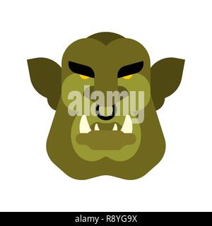 Ogre Gesicht Krieger isoliert. Green Goblin Kopf. Brutale Troll Stock Vektor