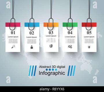 3D Digitale Illustration Infografik. Pin, clip-Symbol. Stock Vektor