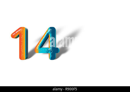 3D-Nummer 14 14 lebendige Farben Stockfoto