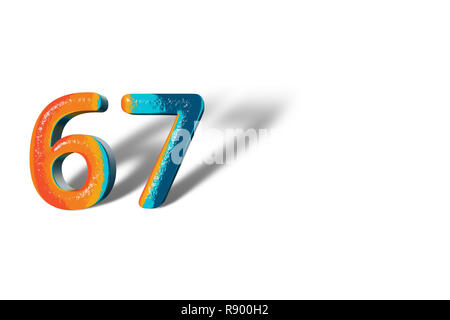 3D-Nummer 67 60 sieben lebendigen Farben Stockfoto
