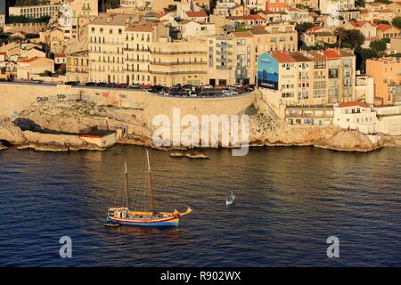 Frankreich, Bouches-du-Rhone, Marseille, 7. Bezirk, Bezirk, endoume Malmousque Cove, Paul Ricard Square auf der Corniche von Präsident John Fitzgerald Kennedy (Luftbild) Stockfoto