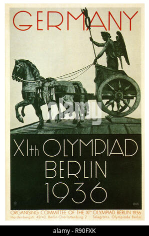 Deutschland XI. Olympischen Spiele Berlin 1936 - Vintage Deutsche Poster Stockfoto