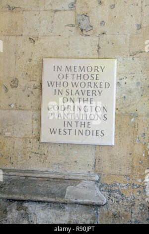 Gedenktafel an den Slave Trade in Westindien. hier vor Ort in Oxford, England gesehen. Stockfoto