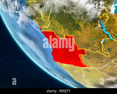 Angola auf dem Planeten Erde aus dem Weltraum mit Ländergrenzen. Sehr feine Details der Planeten und Wolken. 3D-Darstellung. Elemente dieses Bild liefern Stockfoto