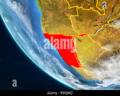 Namibia auf dem Planeten Erde aus dem Weltraum mit Ländergrenzen. Sehr feine Details der Planeten und Wolken. 3D-Darstellung. Elemente dieses Bild furnis Stockfoto