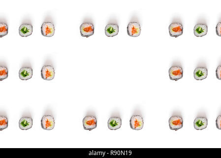 Nahtlose Muster mit Sushi. Essen Abstract background. Sushi auf dem weißen Hintergrund. Stockfoto