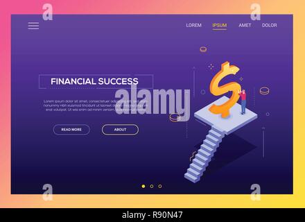 Finanzieller Erfolg - Moderne isometrische Vektor landing page Template Stock Vektor