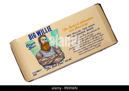 Pack von Big Willie Ingwer Bier - 12 x 330ml Dosen auf weißem Hintergrund - funkelnde Ingwer gewürzt Soft drink Stockfoto