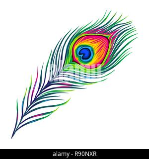 Pfauenfeder isoliert auf weißem Hintergrund. Stock Vektor