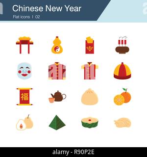 Chinese New Year Icons. Flache Bauform. Für die Präsentation, Grafik Design, Mobile, Web Design, Infografiken, UI. Vector Illustration. Stock Vektor