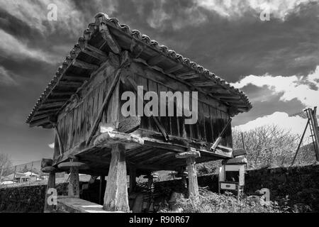 Horreo asturiano. Asturische Scheune. Populäre Architektur in VibaÃ±o. Asturien. Spanien. Stockfoto