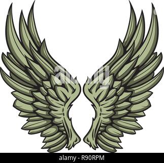 Detaillierte handgezeichnete Paar Flügel Vector Illustration. Stock Vektor