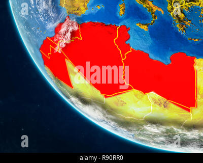 Maghreb auf dem Planeten Erde aus dem Weltraum mit Ländergrenzen. Sehr feine Details der Planeten und Wolken. 3D-Darstellung. Elemente dieses Bild Stockfoto