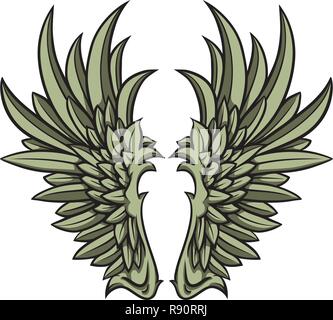 Paar Flügel Vector Format. Detaillierte handgezeichnete Vogel Flügel für heraldische Darstellung. Stock Vektor