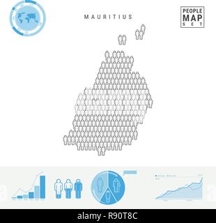 Mauritius Menschen auf das Symbol Karte. Stylized Vector Silhouette von Mauritius. Bevölkerungswachstum und Überalterung Infografiken Stock Vektor