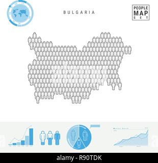 Bulgarien Personen auf das Symbol Karte. Stylized Vector Silhouette von Bulgarien. Bevölkerungswachstum und Überalterung Infografiken Stock Vektor