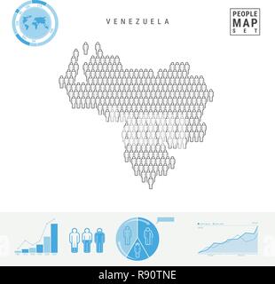 Venezuela Personen auf das Symbol Karte. Stylized Vector Silhouette von Venezuela. Bevölkerungswachstum und Überalterung Infografiken Stock Vektor