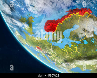 EFTA-Länder auf dem Planeten Erde aus dem Weltraum mit Ländergrenzen. Sehr feine Details der Planeten und Wolken. 3D-Darstellung. Elemente dieses Bild Stockfoto