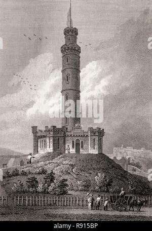 Nelson Denkmal, Calton Hill, Edinburgh, Schottland, 19. Jahrhundert, Ansichten in Edinburgh von J.&H. S. Lagerhalter Stockfoto