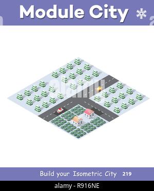 Winter Weihnachten verschneite Stadt Straße mit Bäumen in einer isometrischen urbane Landschaft Stock Vektor