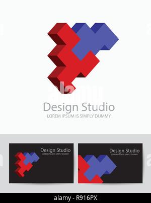 Abstrakte isometrische Schriftzug dreidimensionale 3D-Form Vorlagen für Visitenkarten, Einladungen, Präsentationen und drucken Stock Vektor