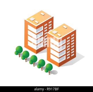 Bunte 3D-isometrische Symbol Stadt der Wolkenkratzer Stock Vektor